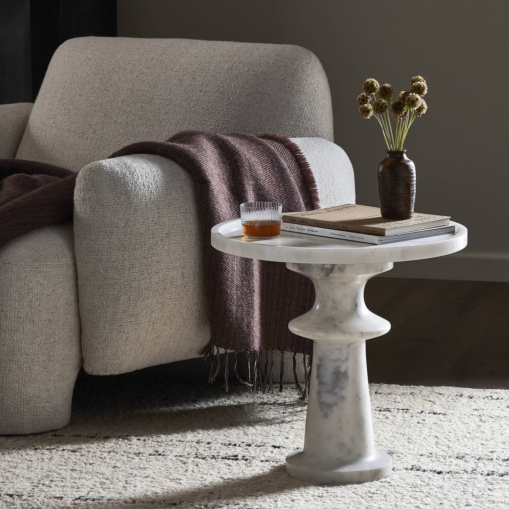 Skylar End Table - Polished White Marble - Image 10