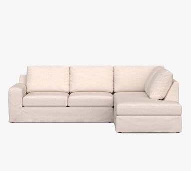 Big Sur Square Arm Slipcovered Left-Arm Grand Sofa Return Bumper Sectional, Down Blend Wrapped Cushions, Performance Brushed Basketweave Oatmeal - Image 1