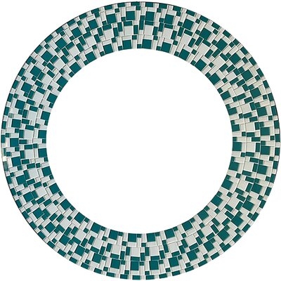 Mercer41 Mirror Wall Art Décor – Handcrafted Decorative Wall Mirror, Teal and White Mosaic Mirror, 24 Frame, 15"" Round Mirror for Hallway, Bedroom, Bathroom, Living Room" - Image 0
