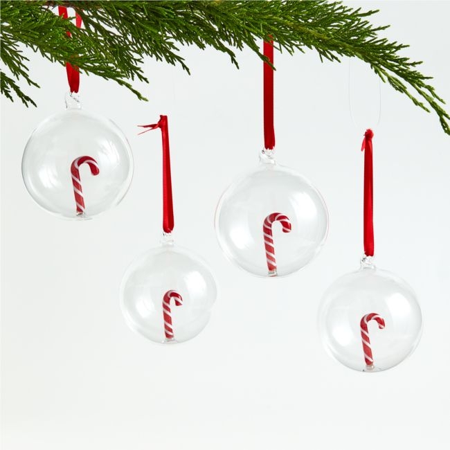 Glass Candy Cane Christmas Tree Ornaments, Set of 4 - Image 0