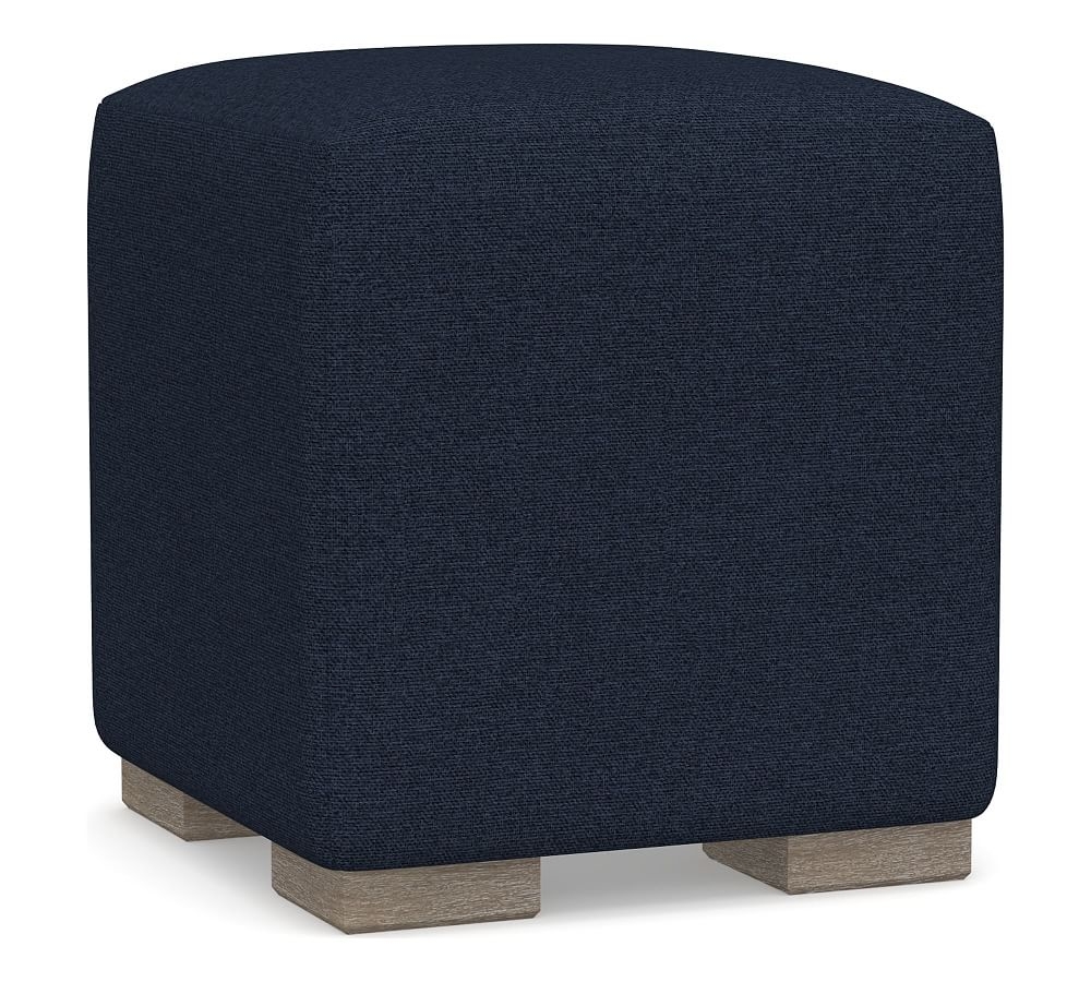 Universal Upholstered Cube, Performance Heathered Basketweave Navy - Image 0