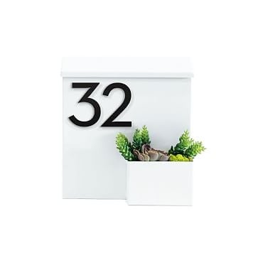 Greetings Wall Mounted Mailbox with Magnetic Wasatch House Numbers, White/Black - Image 1
