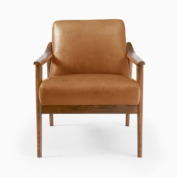 Midcentury Show Wood Leather Chair, Nero/Pecan, set of 2 - Image 2