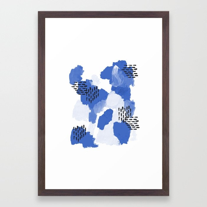 Painted Blue Abstract Monochromatic Minimal Modern Art Painting Dorm College Gender Neutral Design Framed Art Print by Charlottewinter - Conservation Walnut - Small 13" x 19"-15x21 - Image 0