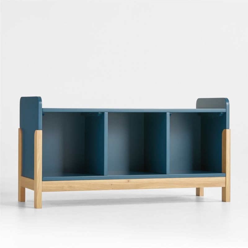 Rue Midnight Blue Wood 3-Cube Low Bookcase - Image 1