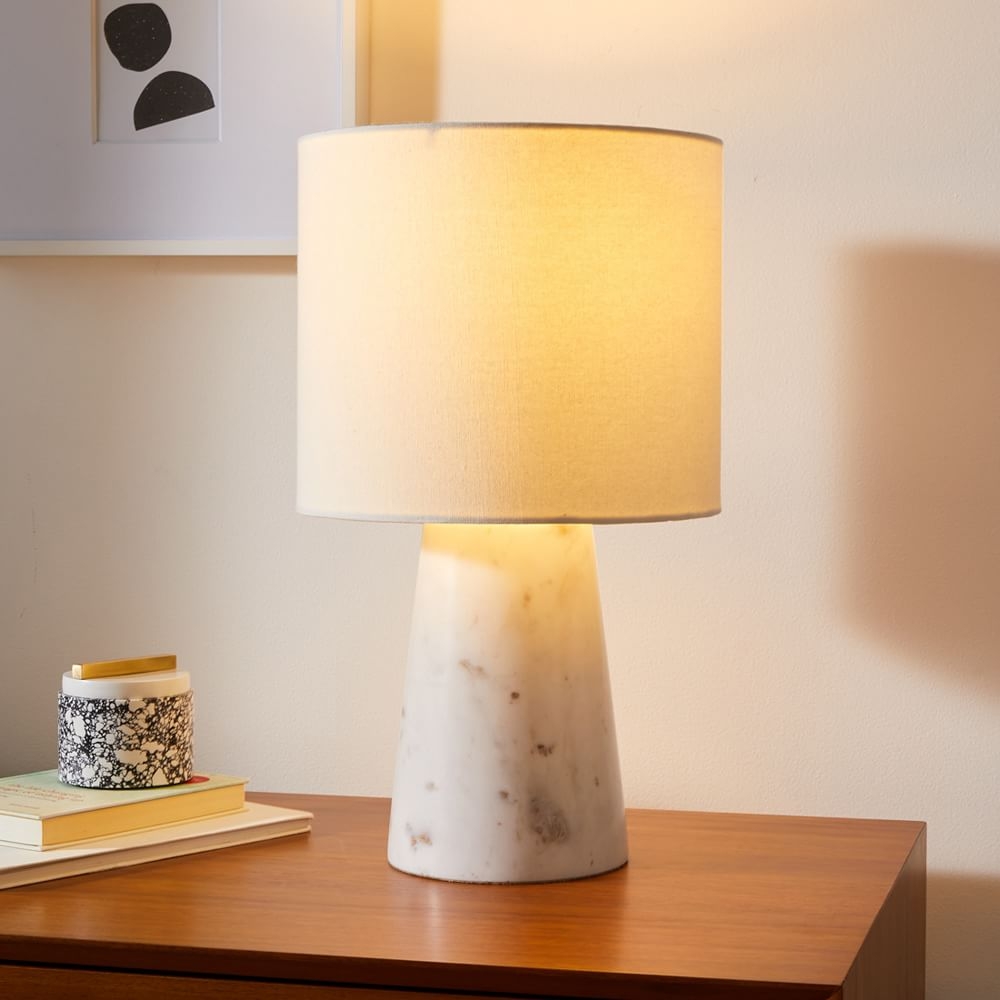 Foundational Table Lamp Marble White Linen (17") - Image 0