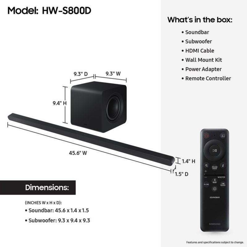Samsung Ultra-slim 3.1.2ch. Wireless Dolby ATMOS Black Soundbar & Subwoofer with Q-Symphony - Image 1
