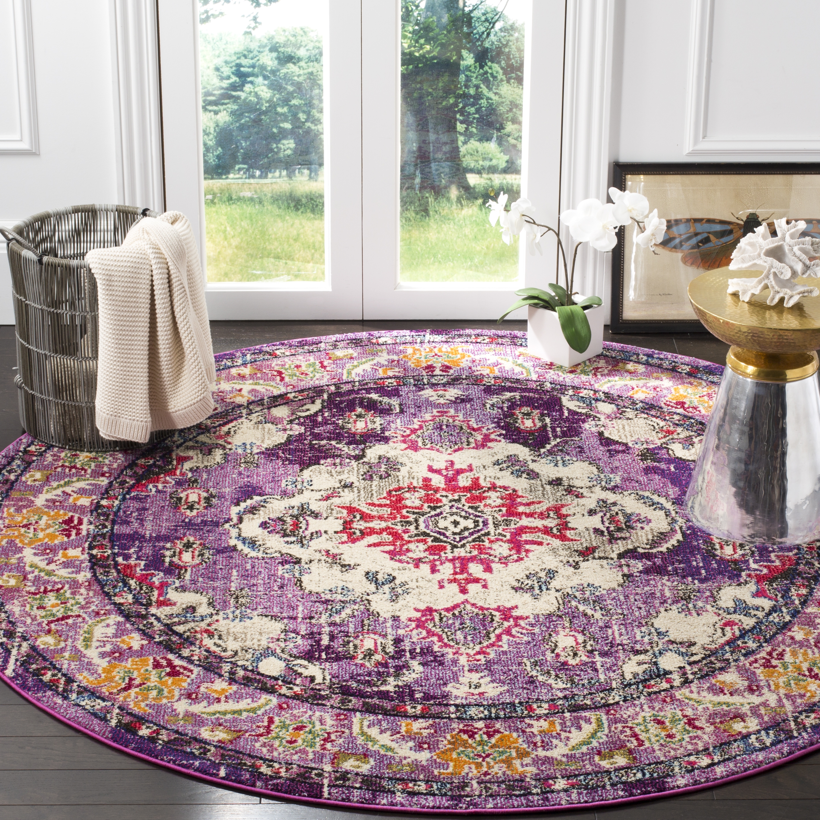 Arlo Home Woven Area Rug, MNC243P, Violet/Fuchsia,  6' 7" X 6' 7" Round - Image 1