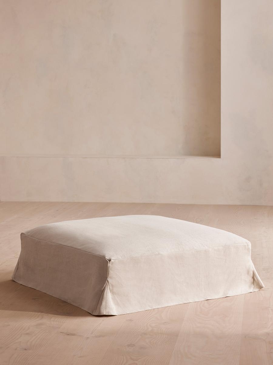 Roma Square Ottoman, Linen, Bisque, US - Image 0