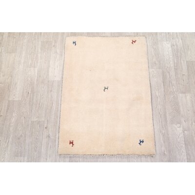 One-of-a-Kind Swann Hand-Knotted New Age Beige 3'2" x 4'6" Wool Area Rug - Image 0
