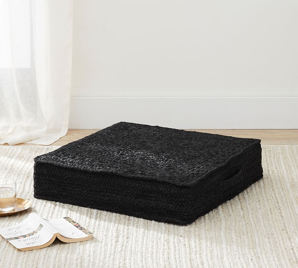 Natural Fiber Floor Cushion, 24 x 24 x 5", Black - Image 0