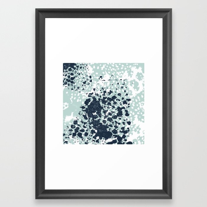 Izzie - Abstract Painting Navy Mint White Trendy Color Palette Summer Bright Decor Framed Art Print by Charlottewinter - Scoop Black - SMALL-15x21 - Image 0