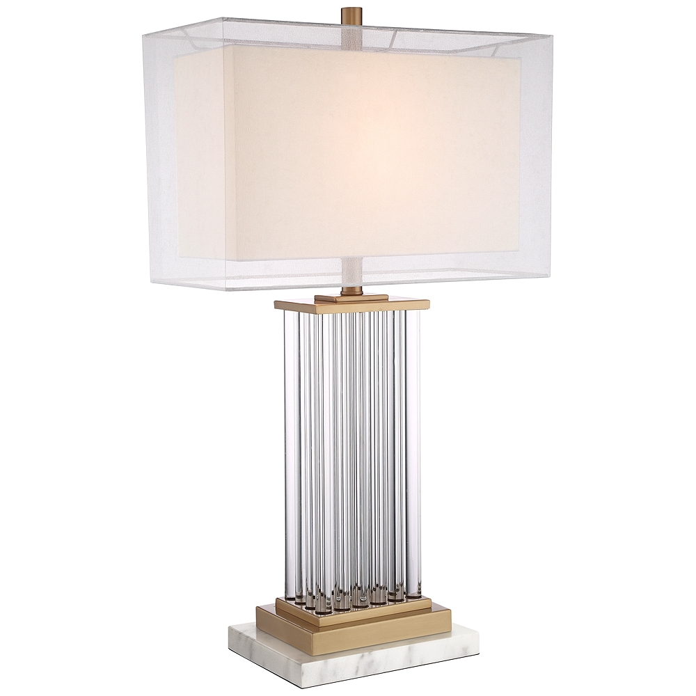 Darcia Double Shade Glass Table Lamp with White Marble Riser - Image 0