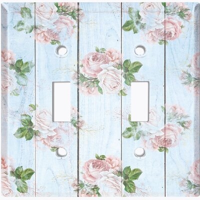 Metal Light Switch Plate Outlet Cover (Faded Blue Pink Flower Fence - Double Toggle) - Image 0