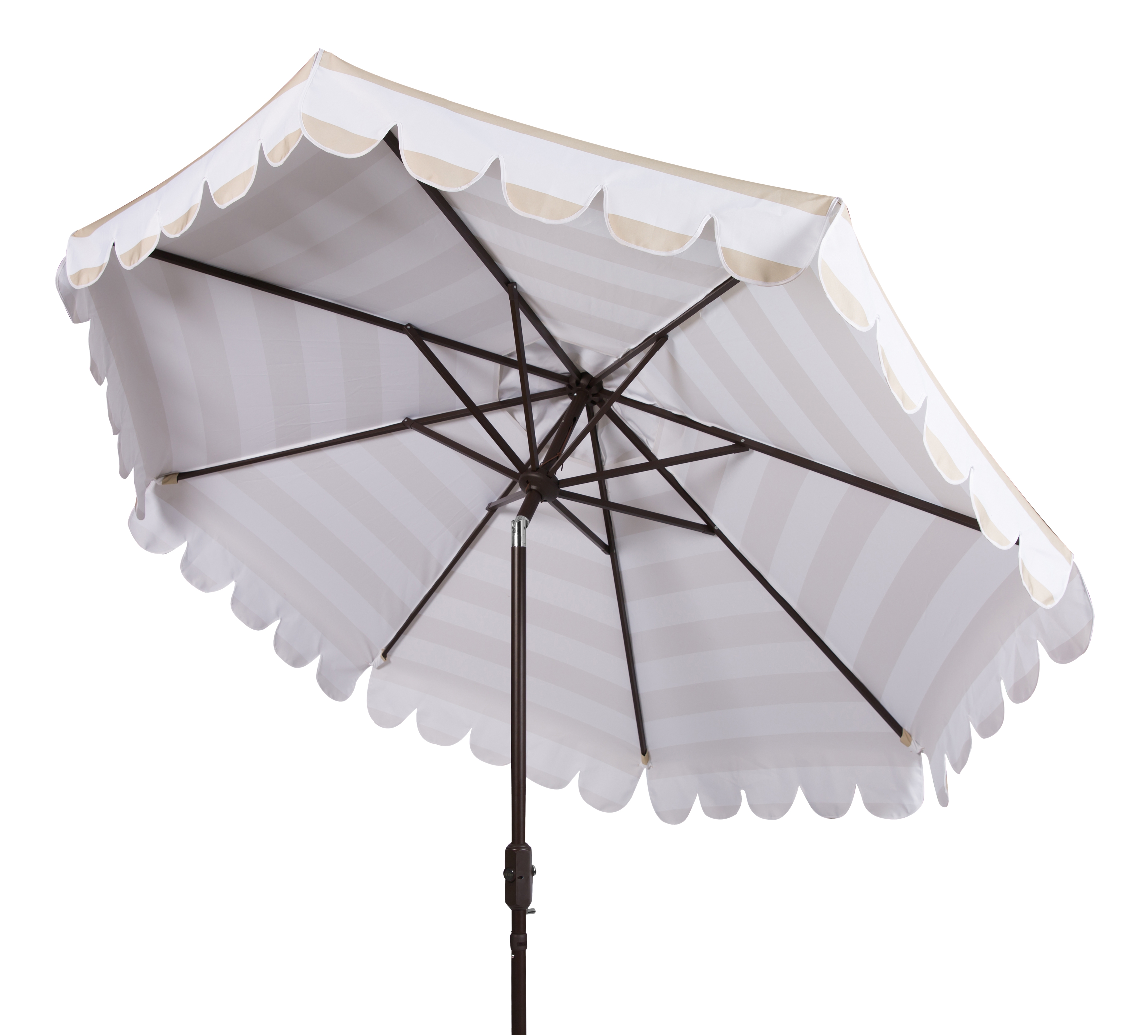 Maui Single Scallop Striped 9Ft Crank Push Button Tilt Umbrella - Beige/White - Arlo Home - Image 1