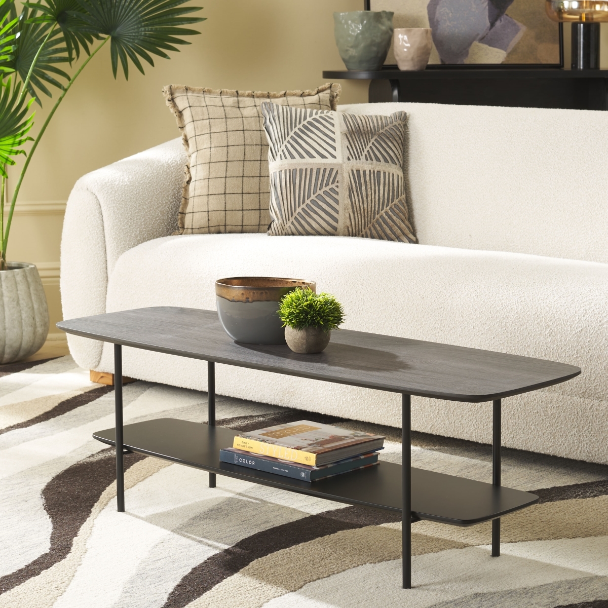 Kayleigh Coffee Table - Dark Grey Oak / Matte Black - Safavieh - Image 1