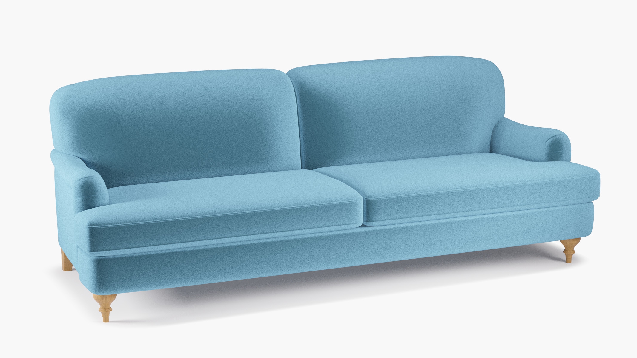 English Roll Arm Sofa, French Performance Plush Velvet, Natural Turned Wood Leg - Image 1