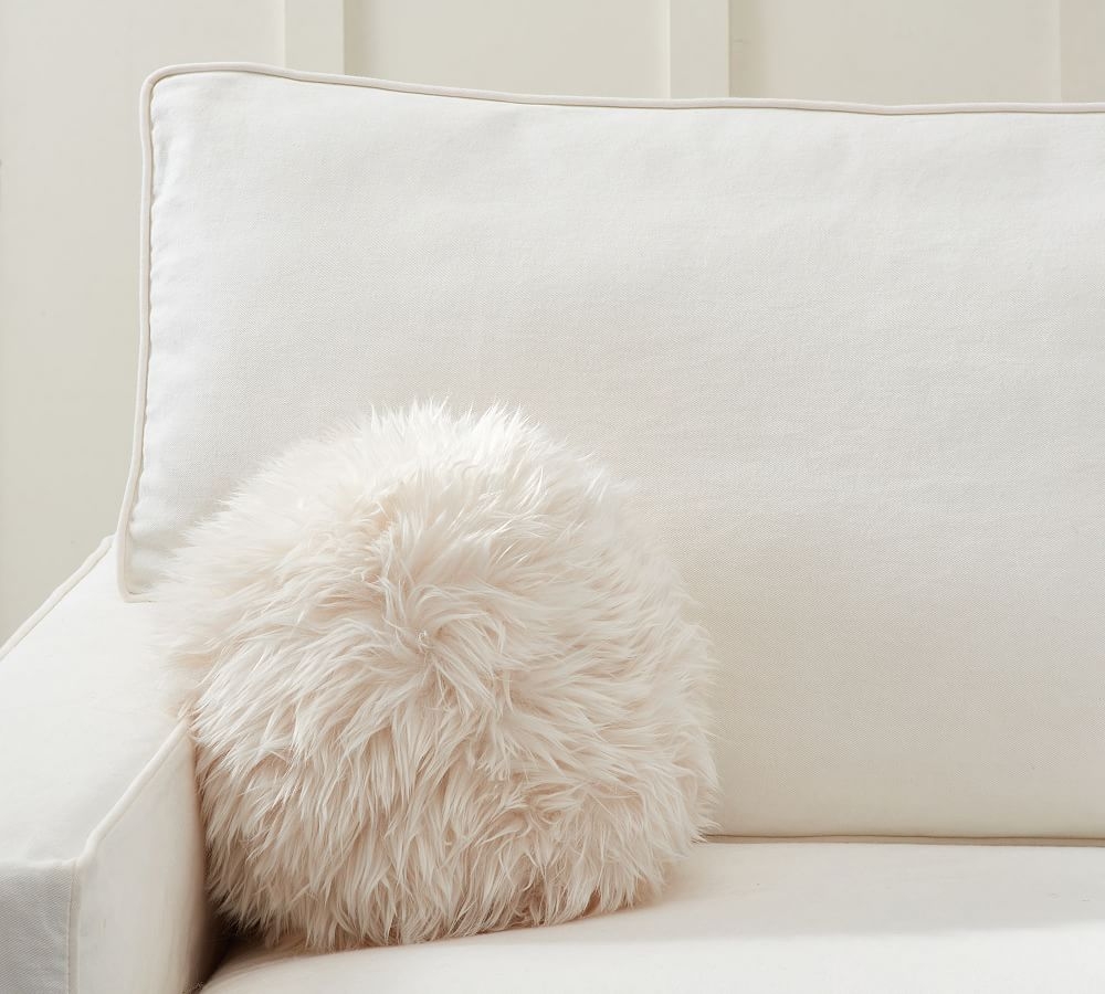 Luxe Faux Fur Sphere Pillow, Ivory, 10" - Image 0