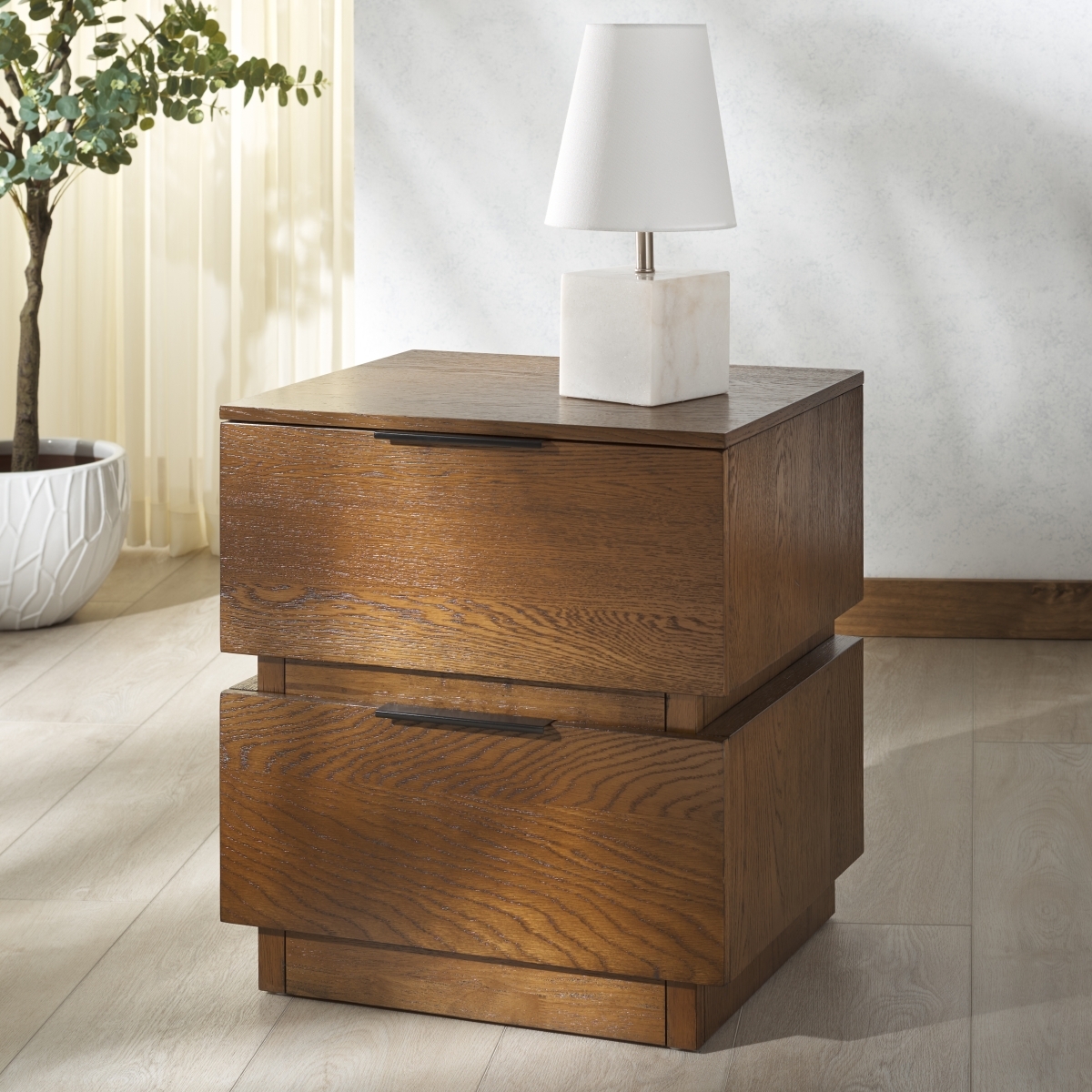 Titus 2 Drawer Nightstand - Medium Oak - Image 1