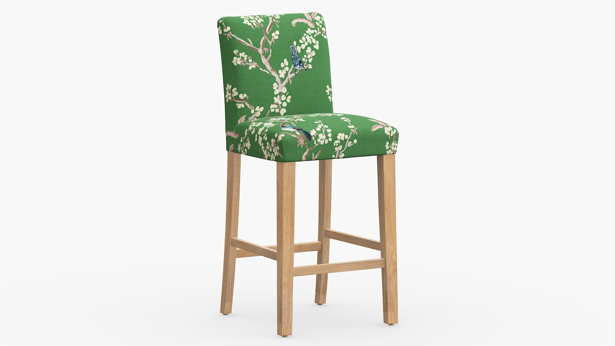 Classic Dining Bar Stool, Jade Cherry Blossom, Natural - Image 0