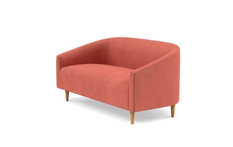 Tegan Loveseats with Pink Coral Fabric and Natural Oak legs - Image 4