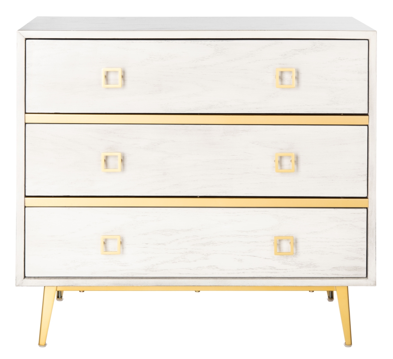 Katia 3 Drawer Chest - White Washed / Gold - Safavieh - Image 0
