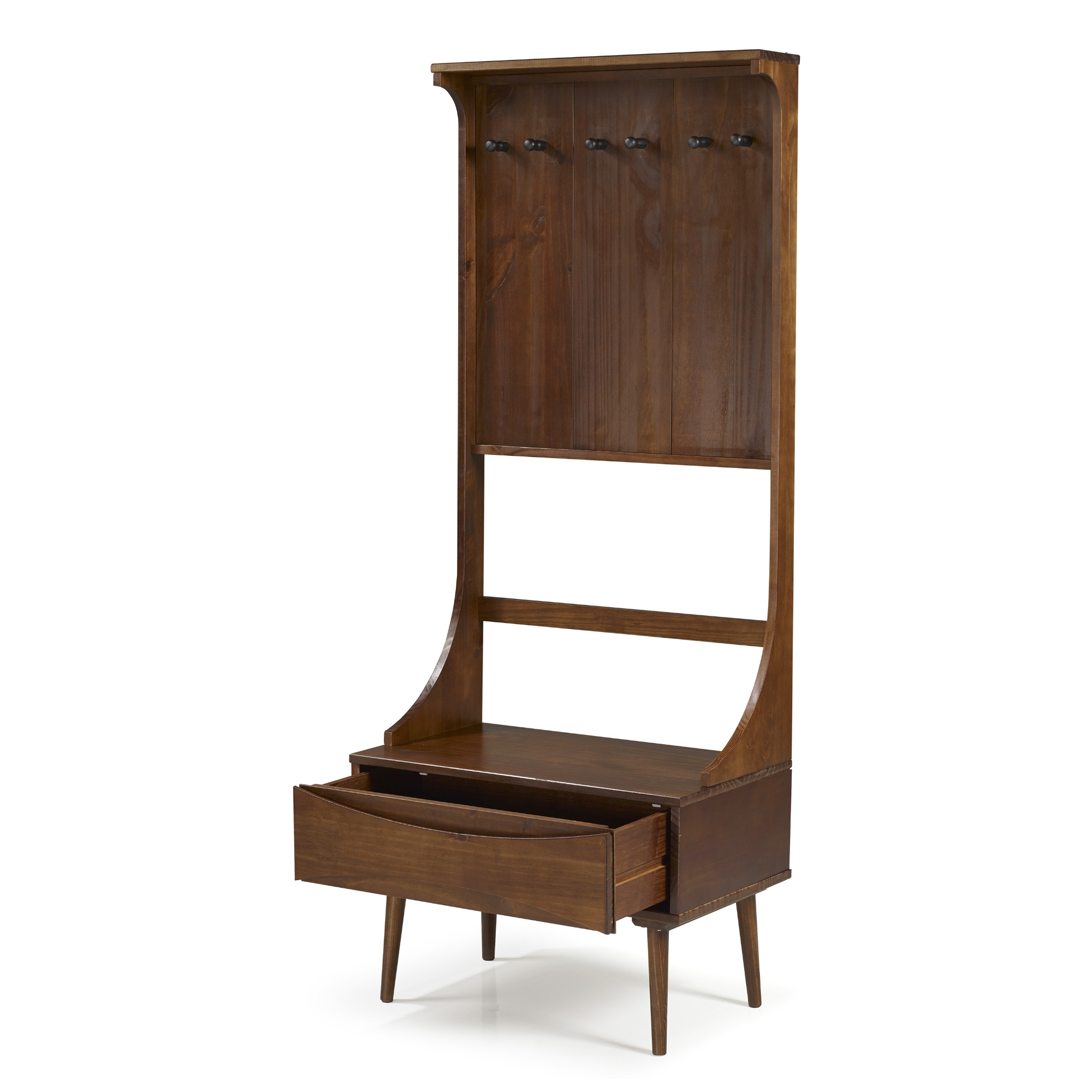 Atticus 68" Solid Wood Hall Tree With Drawer - Walnut - Image 3