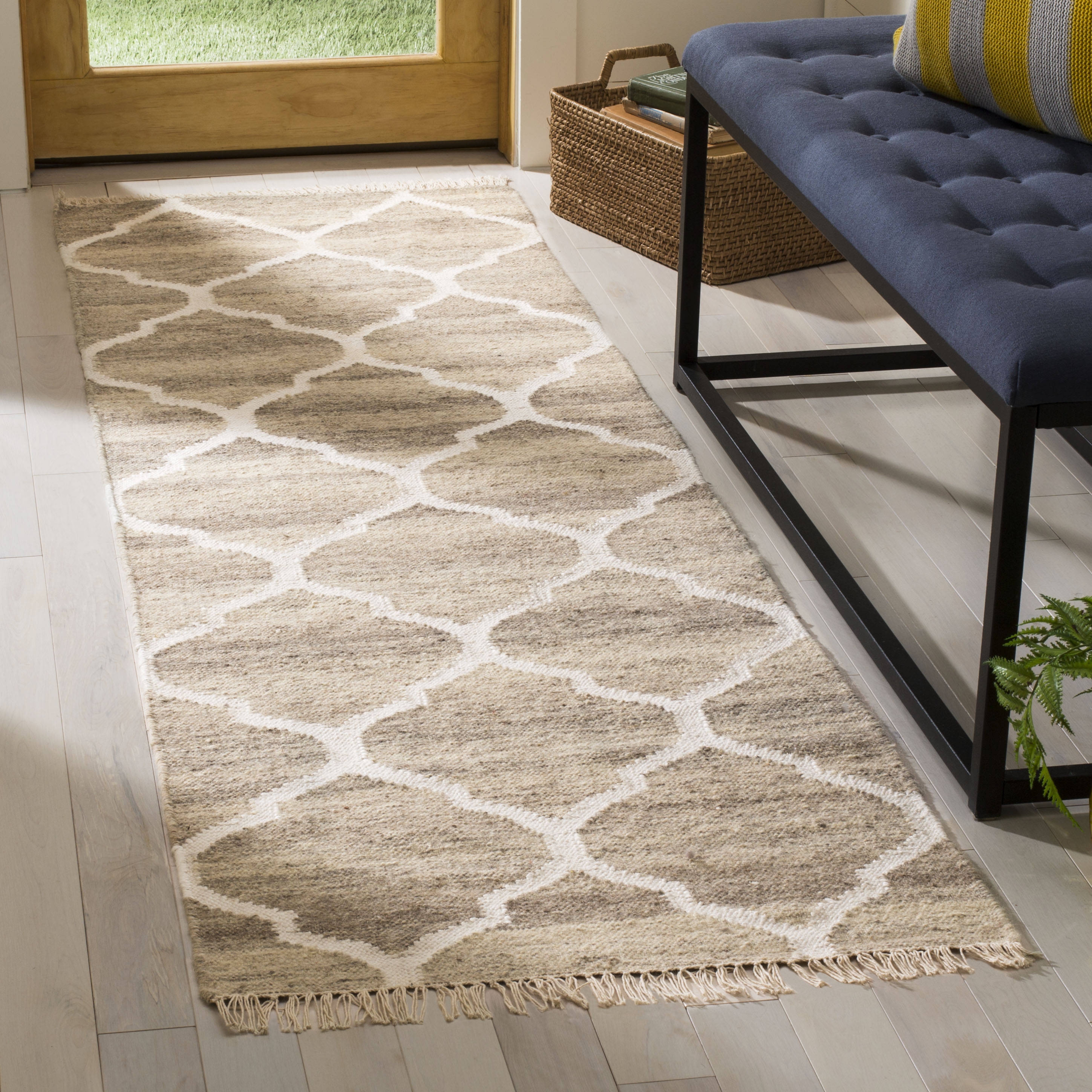 Arlo Home Hand Woven Flatweave Area Rug, NKM317A, Light Grey/Ivory,  2' 3" X 10' - Image 1
