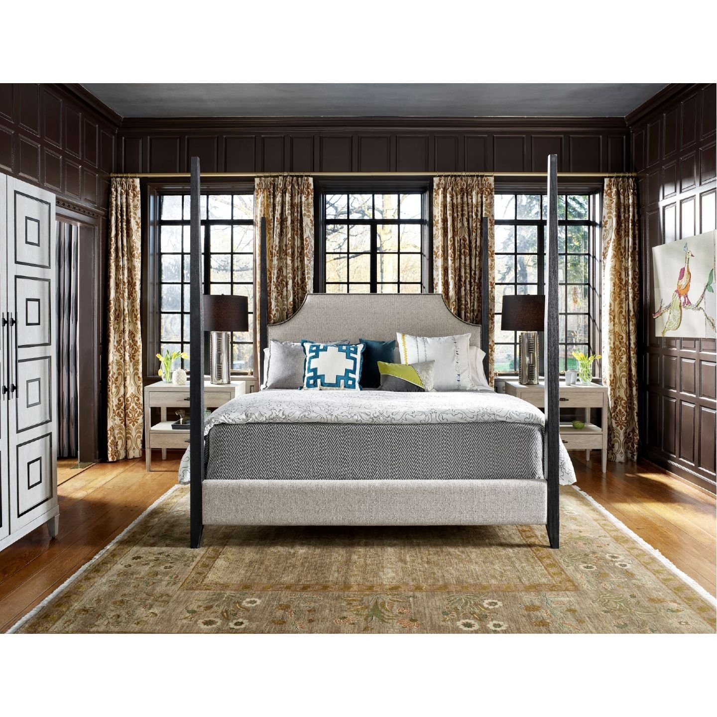 Mason Modern Classic Beige Upholstered Nailhead Trim Poster Bed - King - Image 2