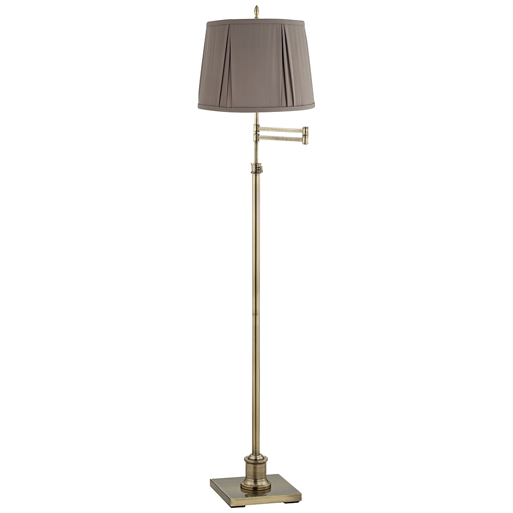 Westbury Antique Brass Swing Arm Floor Lamp with Khaki Gray Shade - Image 0