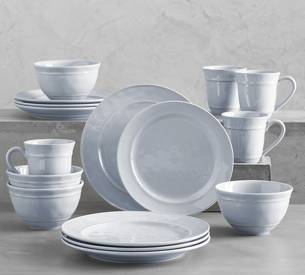 Cambria Recycled Stoneware 16-Piece Dinnerware Set, 11 3/4" Dinner Plate with Cereal Bowl - Fog - Image 0