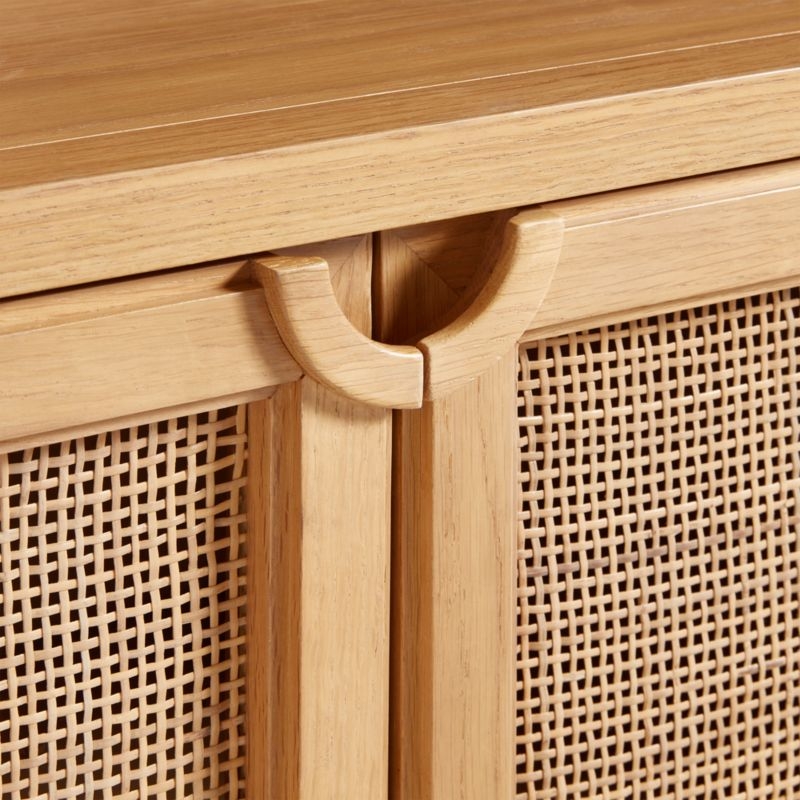 Campagna 93" Rattan and Natural Oak Wood 3-Shelf Storage Bookcase Cabinet - Image 9