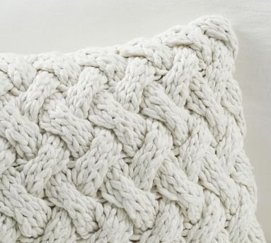 Camelia Chunky Knit Lumbar Pillow Cover, 14 x 20", Ivory - Image 1