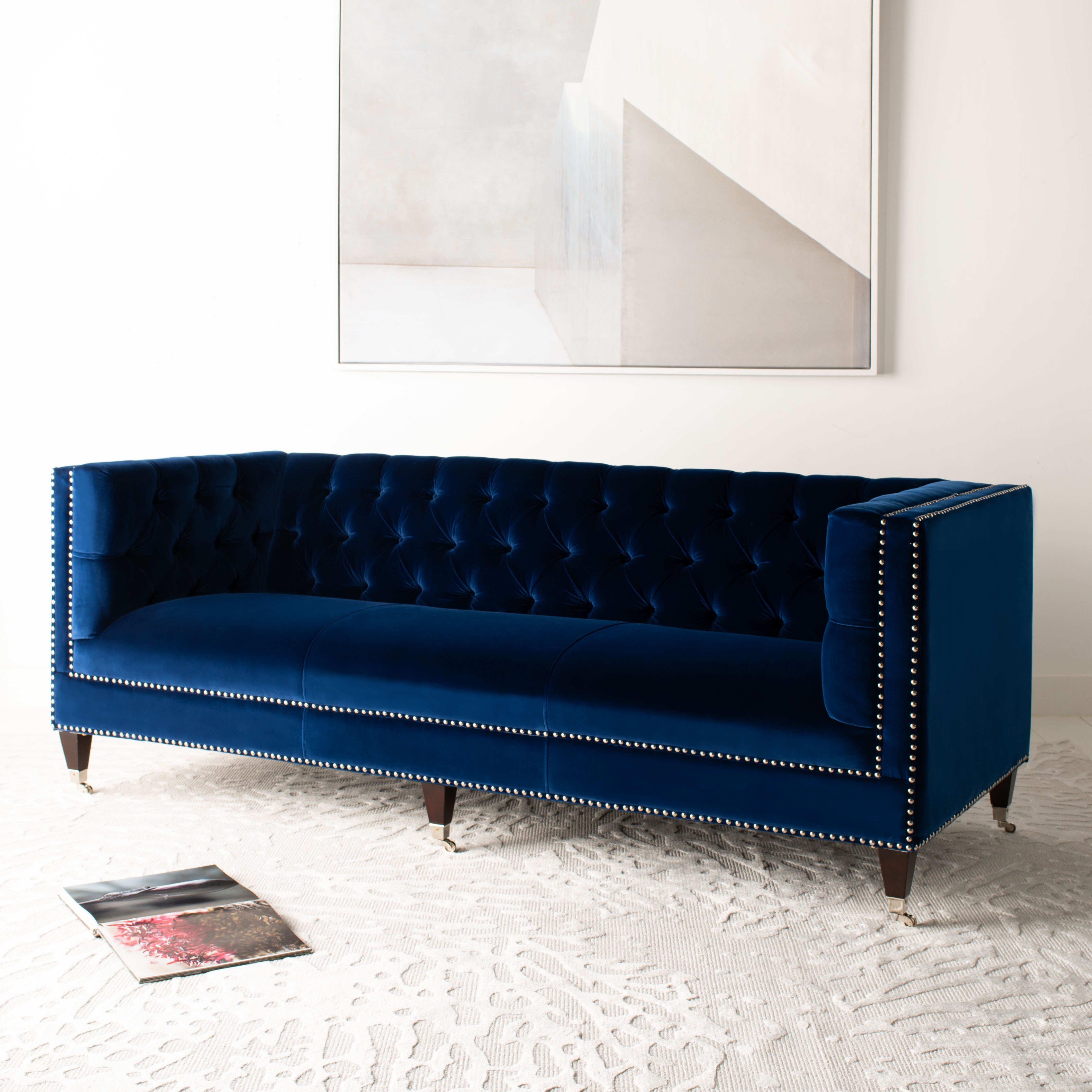 Miller Tufted Velvet Sofa - Navy Blue - Safavieh - Image 1