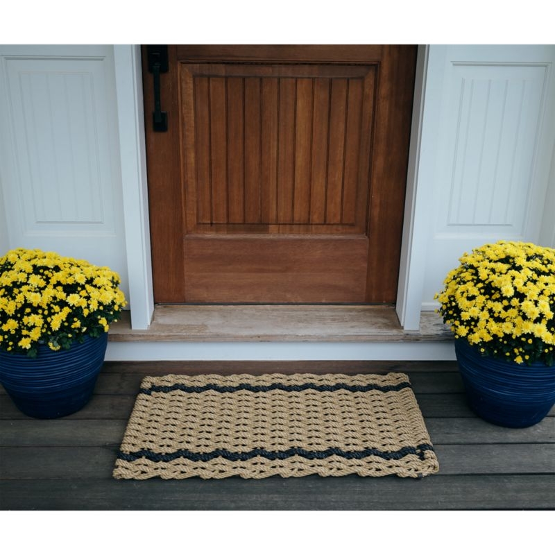 The Rope Co. White and Charcoal Stripe Indoor/Outdoor Handwoven Doormat 24x38" - Image 1