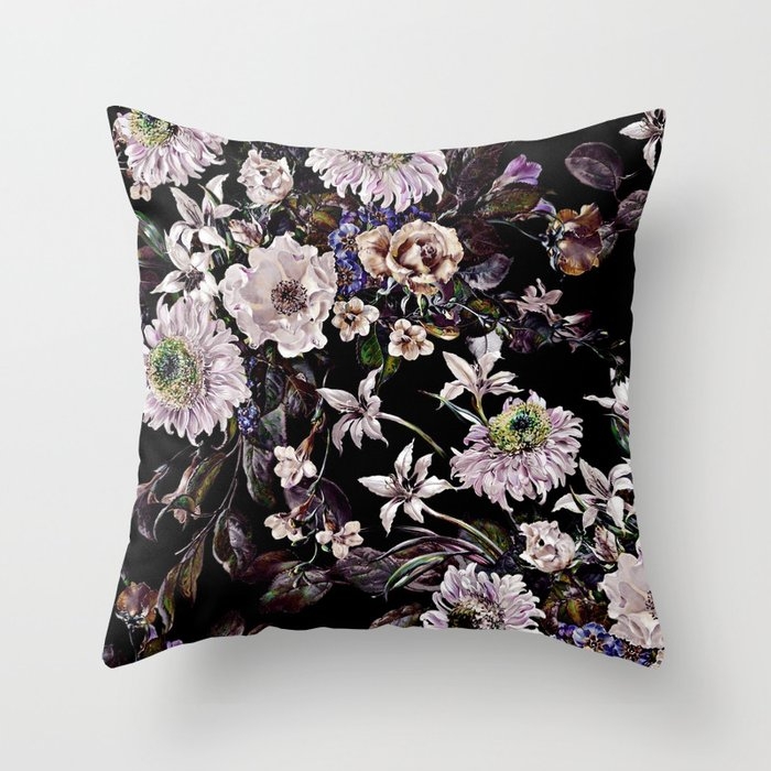 Midnight Garden Vi Throw Pillow by Burcu Korkmazyurek - Cover (24" x 24") With Pillow Insert - Indoor Pillow - Image 0