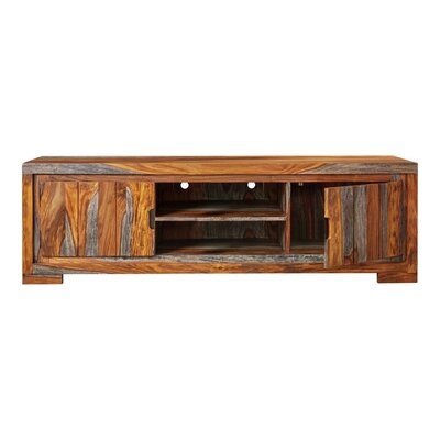 TV Console With 1 Fixed Shelf And 2 Door Storage, Brown And Gray - Image 0