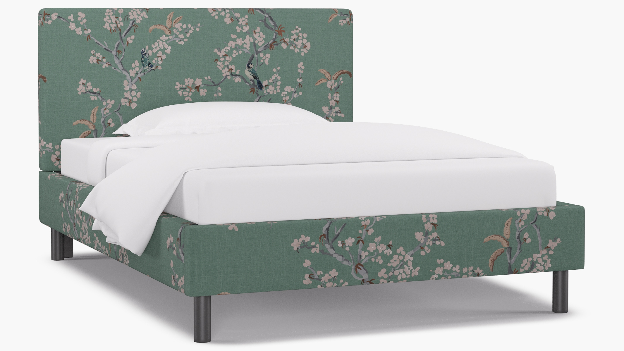Tailored Platform Bed, Mint Cherry Blossom, Full - Image 1