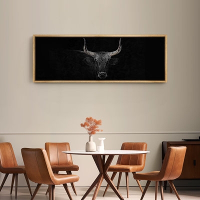 Black Monochrome Bull Modern Animal Art Relax Calm Minimalist Neutral Extra Large Pictures - Image 0