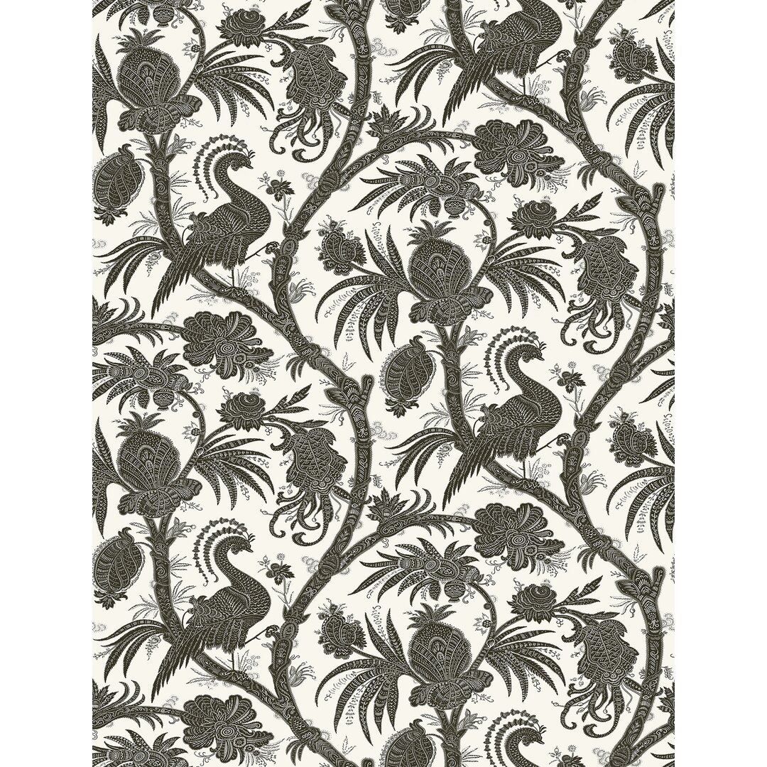 "The House of Scalamandre Charcoal Balinese Peacock 216' L x 20.5"" W Wallpaper Roll" - Image 0