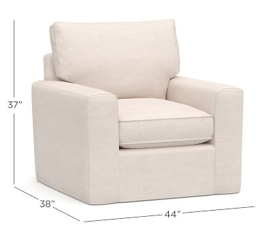 Pearce Square Arm Slipcovered Swivel Armchair, Down Blend Wrapped Cushions, Performance Heathered Basketweave Alabaster White - Image 1