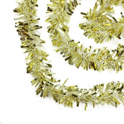 50' Festive Gold and White Thick Cut Christmas Tinsel Garland - Unlit - 6 Ply - Image 0