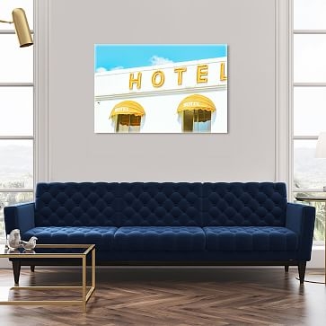 Oliver Gal Yellow Hotel Retro 36x24 Yellow Framed Art - Image 1