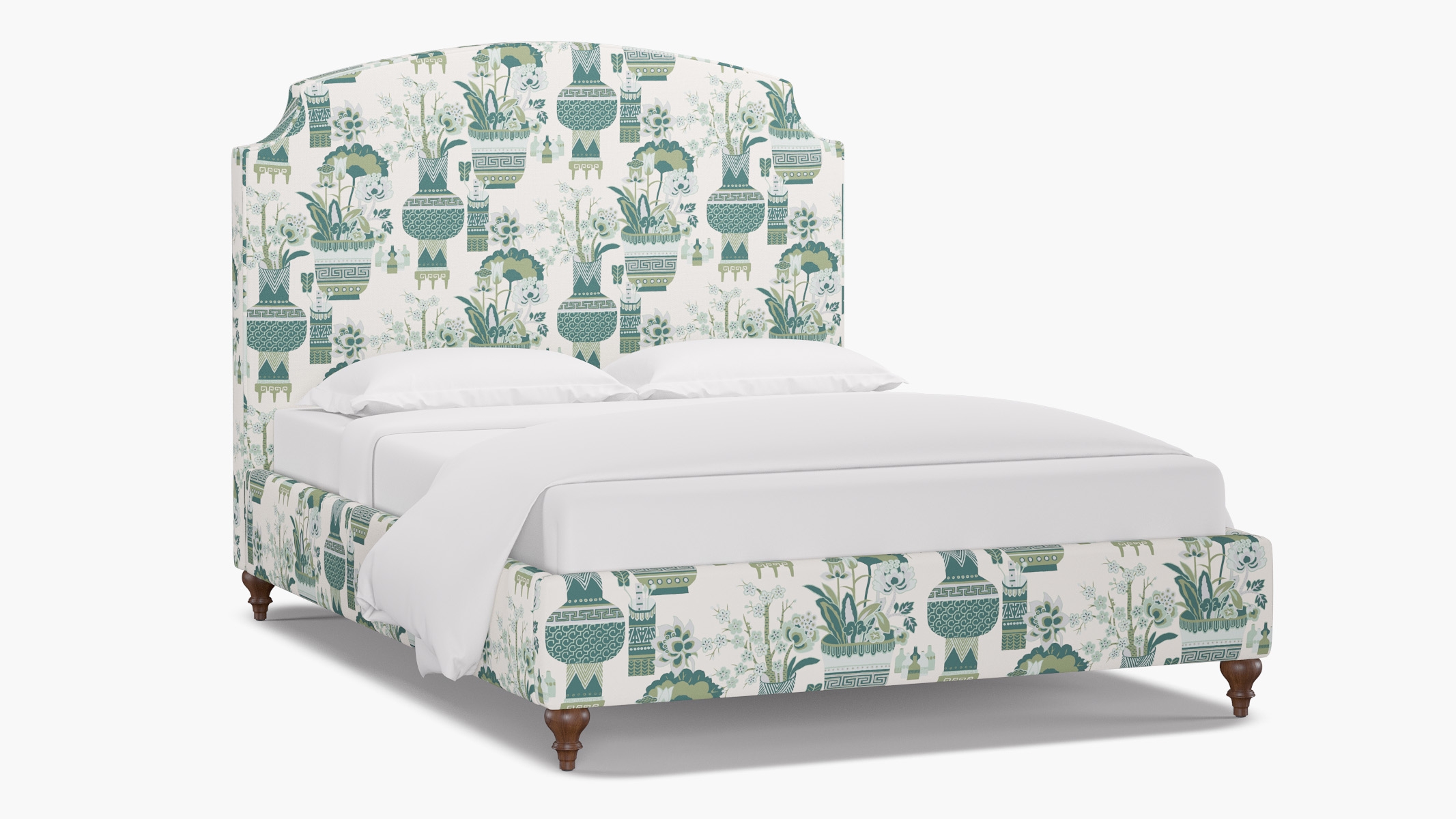 Cove Bed, Pistachio Kan-Shie, Walnut Traditional Turned Leg, Queen - Image 1