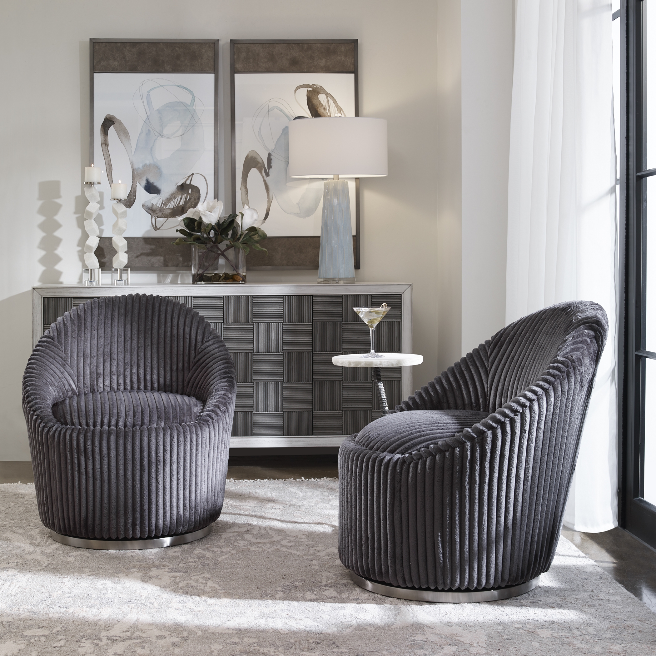 Crue Gray Fabric Swivel Chair - Image 1