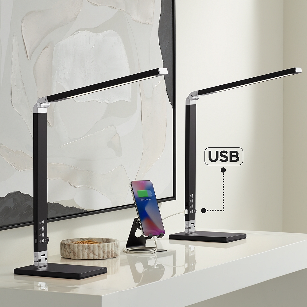 360 Lighting Jett Black LED Desk Lamps Set of 2 with USB and Night Light - Image 0