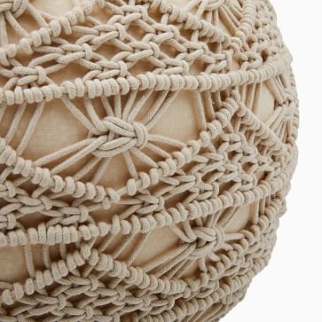 Sunburst Macrame Pouf, 16" Round, Natural - Image 1