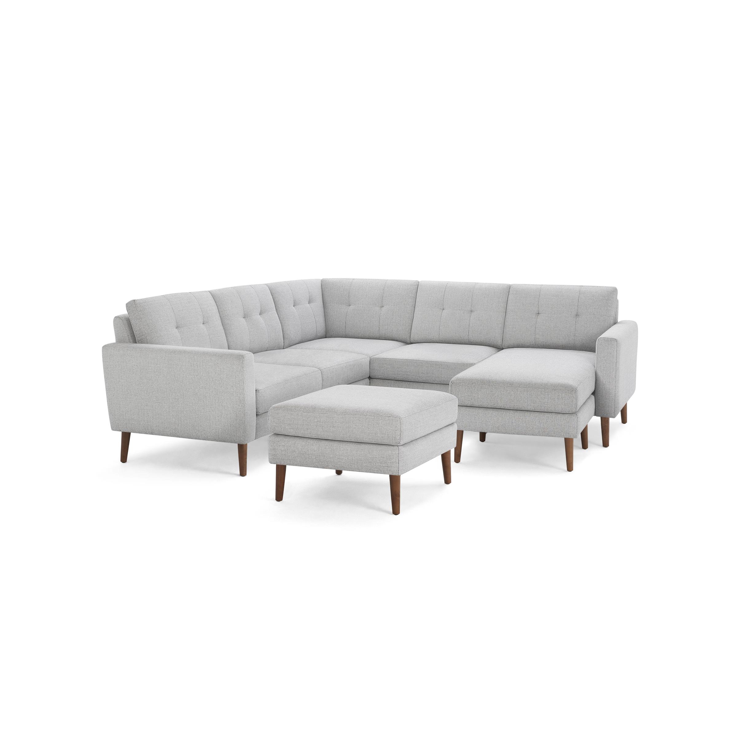 Nomad 5-Seat Corner Sectional with Chaise and Ottoman - Crushed Gravel - Performance Chenille / Walnut - Wood / Block - Image 0