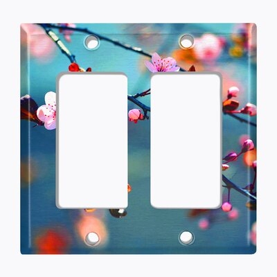Metal Light Switch Plate Outlet Cover (Sakura Flowers - Double Rocker) - Image 0