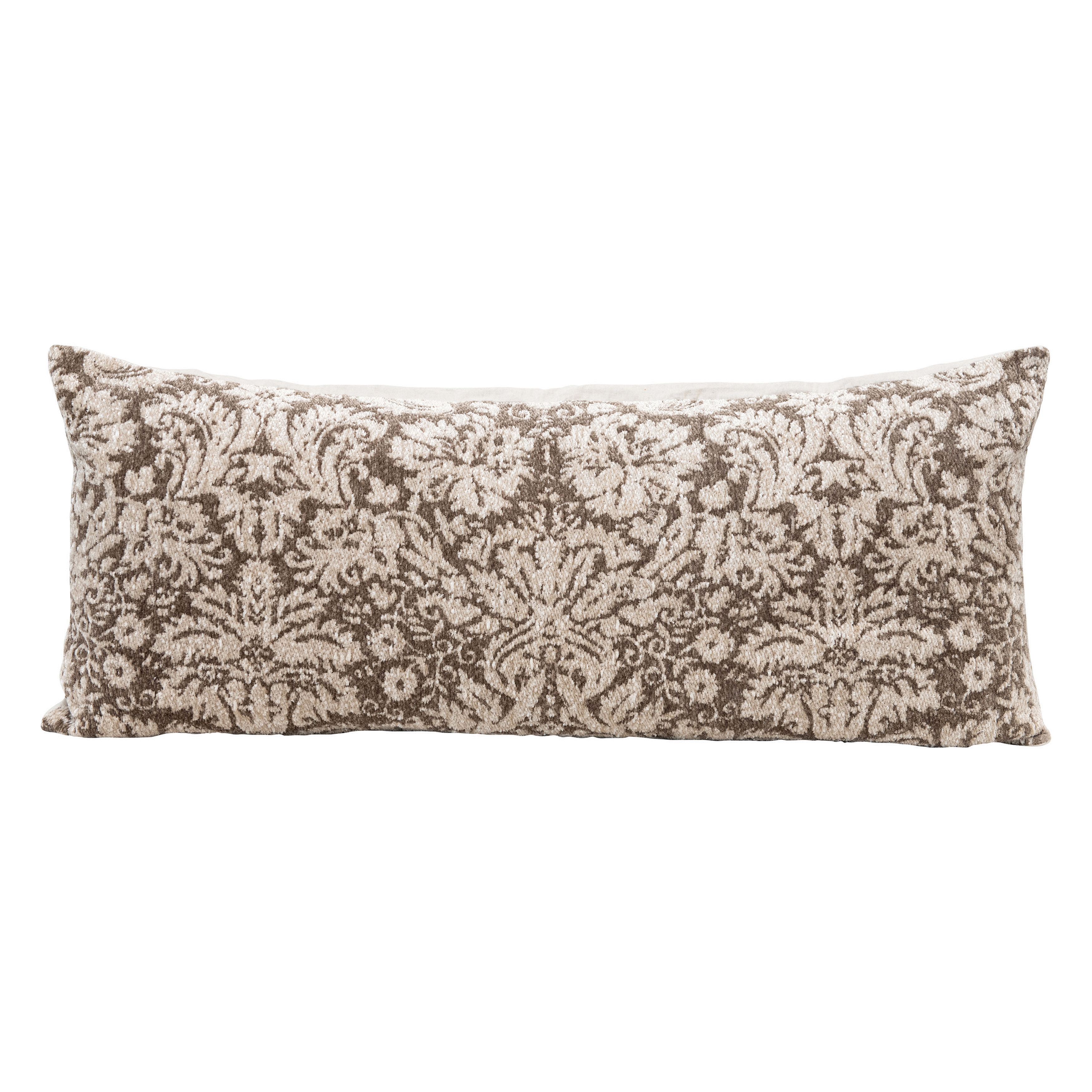 Chenille Jacquard Lumbar Pillow, Brown & Cream, 36" x 16" - Image 0